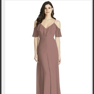 Dessy 3020 Ruffled Cold Shoulder Chiffon Dress